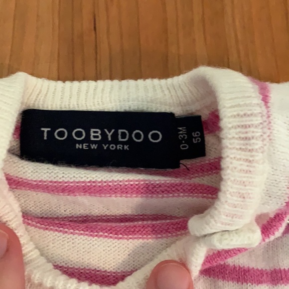 Toobydoo Knit White and Pink Striped Romper, 0-3 months - Picture 5 of 8